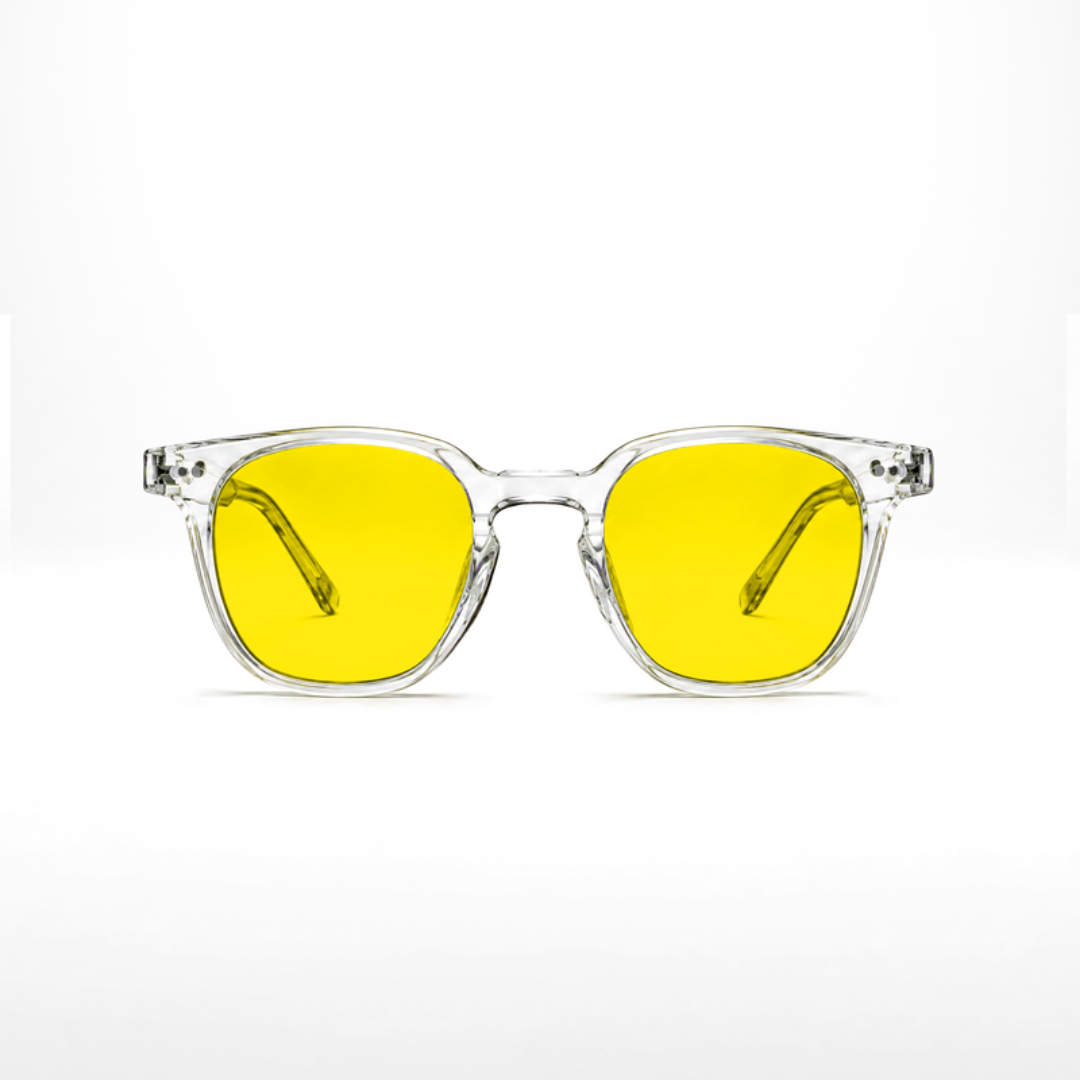 Brille Galileo Crystal – gelbe Gläser, transparente Crystal-Fassung, Vorderansicht