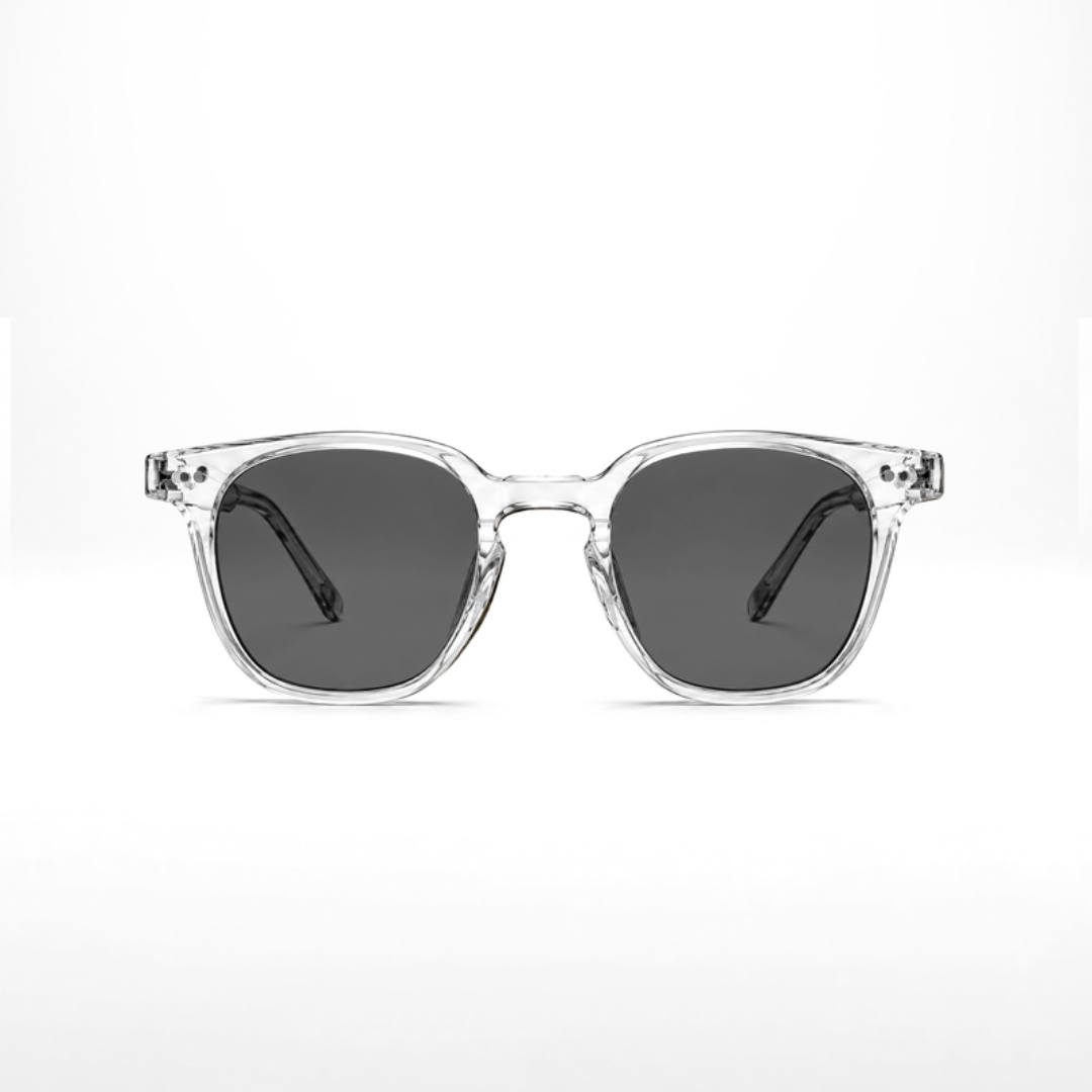 Louis Crystal Sonnenbrille – hellgraue Gläser, transparenter Crystal-Rahmen, Vorderansicht