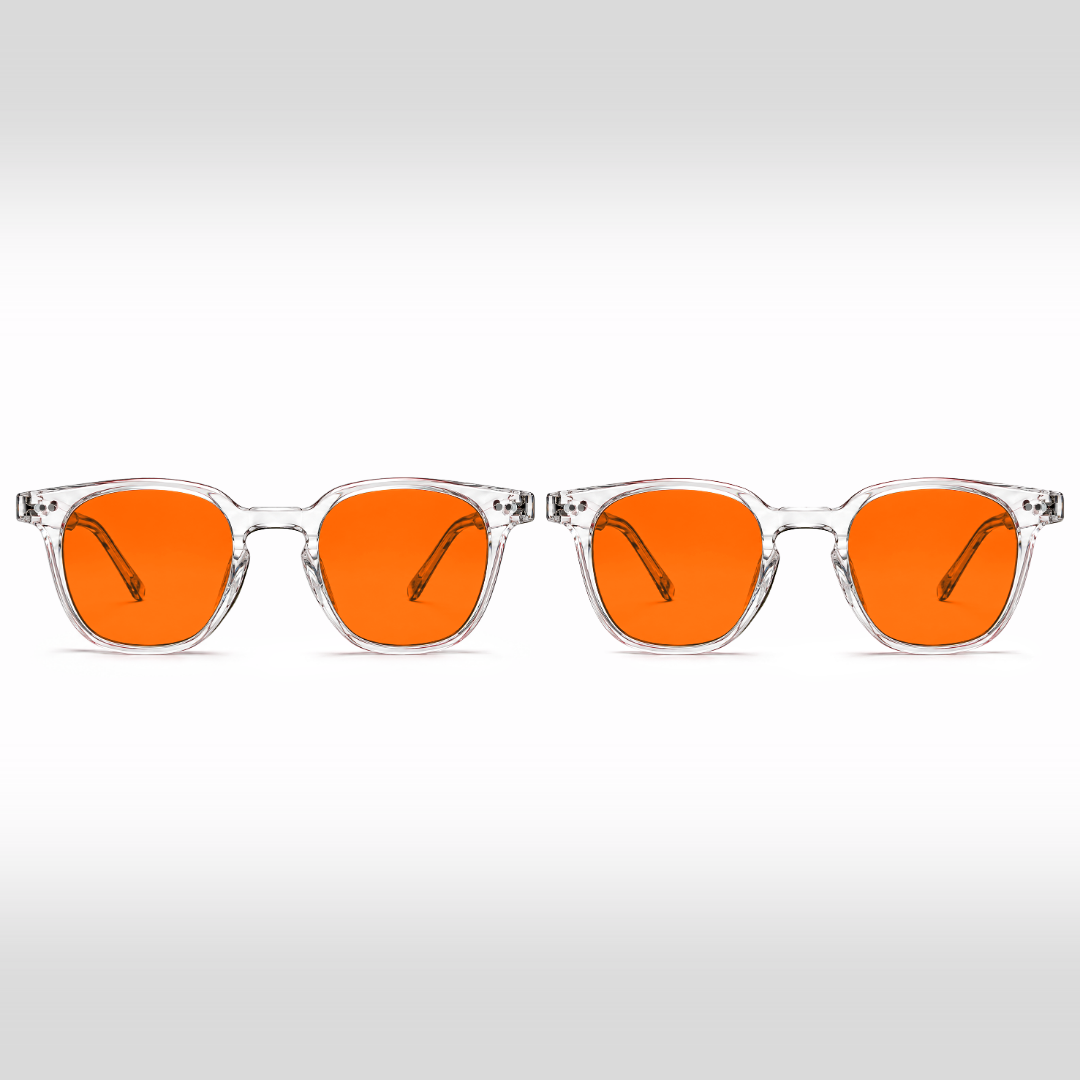 Set für hohe Belastung Crystal – zwei Newton Brillen mit orangefarbenen Gläsern und transparentem Crystal-Rahmen