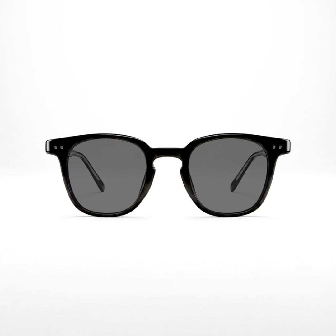 Louis Sonnenbrille – hellgraue Gläser, schwarzes Gestell, Frontansicht
